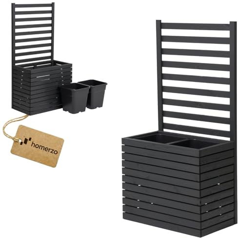 Maceta con enrejado con plantador con jardinera de madera para jardín, balcón, terraza, cama alta con inserto de plástico para plantas de 18L (horizontal-antracita, 67x36x55 H130)