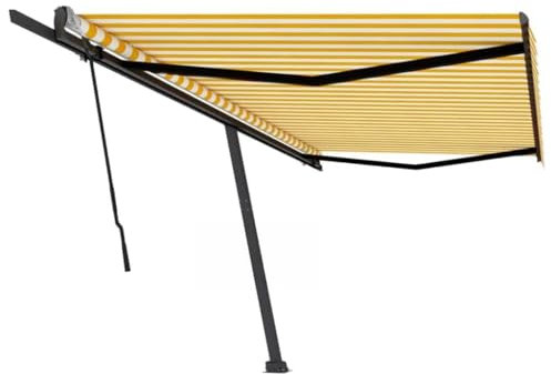 LLEZKBR Store enrouleur manuel autoportant 500 x 350 cm Jaune/blanc
