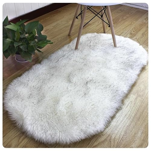Rockreyoa Fellteppich Kunstfell Lammfell Schaffell Teppich Faux Lammfell Schaffell Teppich Longhair Flauschiger Teppiche Weicher Fell Carpet Nachahmung Wolle Bettvorleger für Sofa Weiß#1 60x180cm