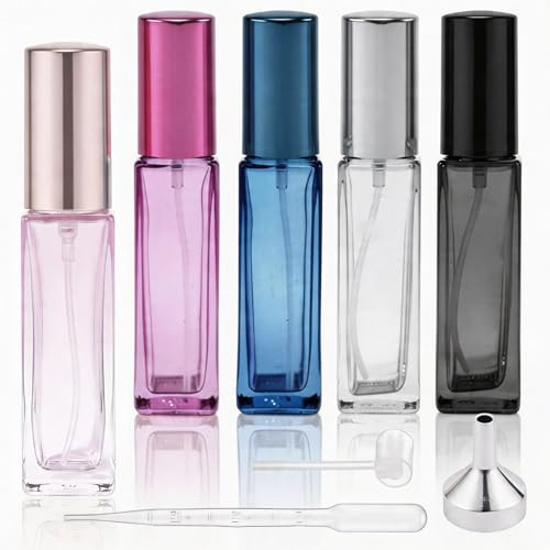 Aieino 5PCS 8ml Travel Perfume Atomiser Refillable with Funnel Pocket Size | Portable, Empty Perfume Bottle, Mini Aftershave Atomisers, Spray Bottles, Non Leakable Dispenser Tool, for Women Men, Handbag