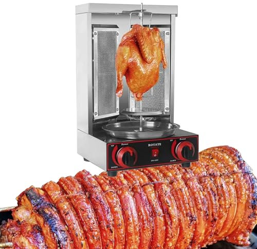 XSDAJSD Asador Vertical eléctrico, Horno de Barbacoa de Acero Inoxidable, para Uso Comercial y doméstico, asador para Kebab y gyro, asador de encimera, 110 V, Color Negro