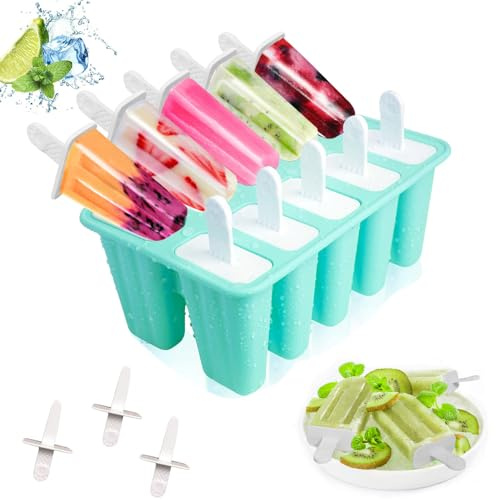 Ice Lolly Moulds, Lerryone Ice Cream Moulds 10 Pieces Reusable Silicone Popsicle Moulds, Food Grade BPA-Free Ice Pop Mould, Easy to Remove Ice Lolly Maker, Green