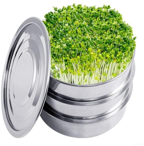 Stainless Steel Sprouting Kit, 2/3-tier Microgreens Growing Tray, Stainless Steel Soil-Free Cultivation Germination Tray for Indoors Plant(B)