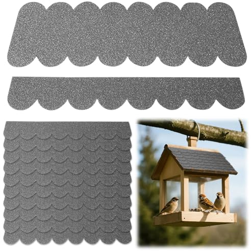 Yuragim 32 STK Dachschindeln für Vogelhaus, Mini Wasserdicht Dachpappe für Vogelhaus Selbstklebend Dachschindeln für Vogelhäuser Nistkasten Insektenhotel Kaninchenstall Hundehütte (Grau)