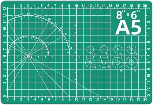 DIYSELF Cutting Mat 8in×6in, Self Healing Cutting Mat, A5 Rotary Cutting Mats for Crafts Sewing Hobby Fabric Project, 5-Ply Craft Cutting Board Double Sided for Quilting, Matting & Mounting Materials