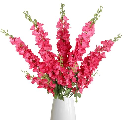 IPOPU 43.3 Delphinium Artificial Flowers 5PCS Faux Delphinium Flowers Larkspur Long Stem Artificial Flowers for Wedding Table Centerpieces Home Garden Decor(Hot Pink)