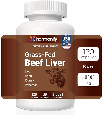 Bovine Beef Liver Capsules 3100mg Supplement Nutrient Grass-Fed Non GMO 120 Capsules