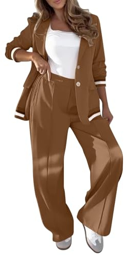 Co Ord Trouser Sets for Women Airport 2 Piece Cord Sets Womens UK Ladies Jogging Suits Elegant Wedding Guest Travel Outfits Petite Tracksuits Wide Leg Lounge Leisure Wear Women's Trouser Suits