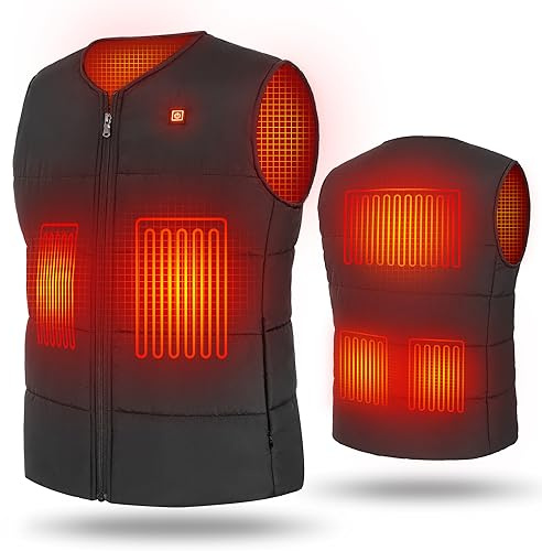 UNBON Gilet Chauffant Homme Femme avec Batterie Incluse 10000mAh, Gilet Chauffant USB Électrique Col V, Veste sans Manche Chauffante avec 3 Chaleurs 5 Zones Chauffage pour Moto Chasse Travail Noir XL