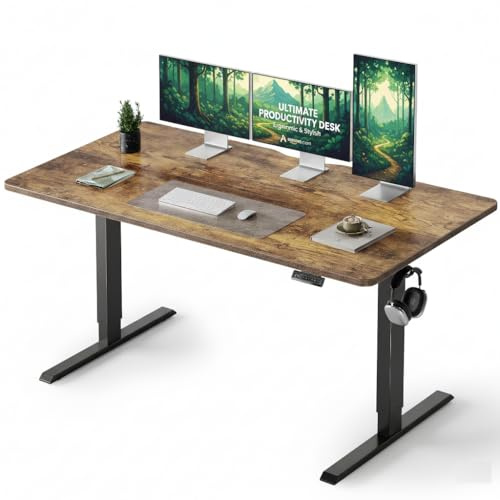 CubiCubi 55 x 28 Large Standing Desk, Height Adjustable Electric Computer Desk, 28 Deep Desktop, Sit Stand up Home Office Workstations with 4 Preset Heights, Rustic Brown