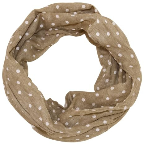 beybey® Damen Loopschal aus 100% Baumwolle – Leichter Rundschal, weich & atmungsaktiv – Viele Farben & Muster (Punkte beige)