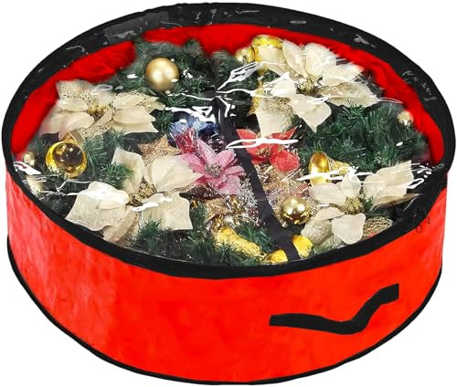 XIMEY Bolsa Corona Navidad, Bolsa de Almacenamiento de Guirnaldas de Navidad, Estuches de Guirnaldas de Navidad para Corona de Adviento, Adornos Navideños (Rojo-29 pulgadas)