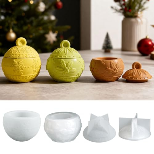 Set di 2 Stampo in Silicone per Natale, Stampi Natalizi 3D con Coperchio, Portacandele Stampi in Gesso per Colata, Creazione di Candele, Contenitore di Stoccaggio Fai Da Te per Artigianato Natalizio