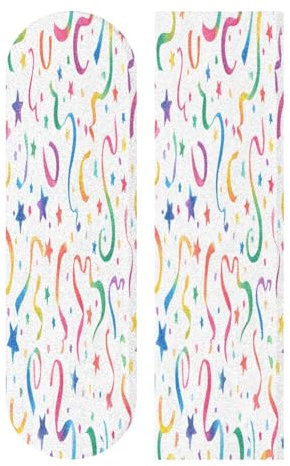 Mnsruu Bunte Bänder, weißes Hintergrundmuster, Skateboard-Griptape, Longboards, Griptape, rutschfestes Roller-Griptape, Sandpapier-Aufkleber, 22,9 x 83,8 cm