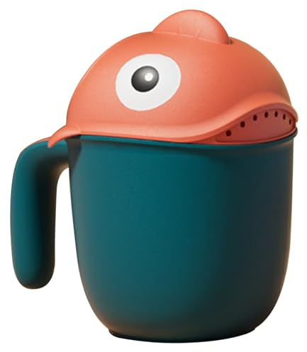 Taza de enjuague para baño de bebé de 650ml, taza de enjuague para bebé de PP con diseño de pez bonito con asa para facilitar la hora del baño