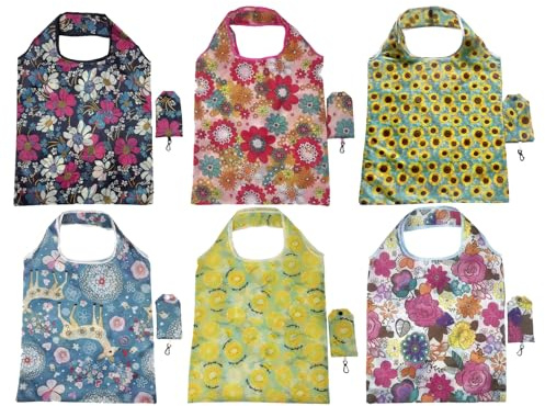 6 Pcs Foldable Shopping Bags, Eco-Friendly Reusable Tote Waterproof