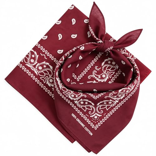 AURAE Bandana – 100 % bomull och naturliga fibrer – bandana scarf utan polyester – mjuk, hållbar och maskintvättbar, Mörkröd, Standard