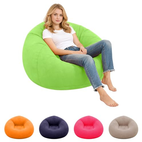 Puf hinchable – 103 x 60 cm sofá hinchable para exterior | Sillón de interior, para salón, dormitorio, puf supersuave, bolsa de frijol, puf para salón, sillón relax, verde