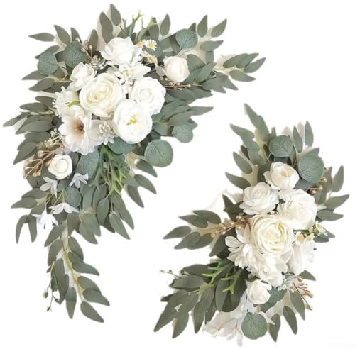 Set di 2 festoni con peonia bianca con fiori di seta realistici e accenti per arco nuziale e decorazione per ricevimenti