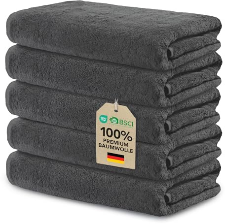 Ôhm Gästehandtücher 30x50 cm Baumwolle Dunkelgrau 5er-Set | Kompaktes Format für schnelles Händetrocknen in Küche oder Bad, ohne Fusseln zu hinterlassen.