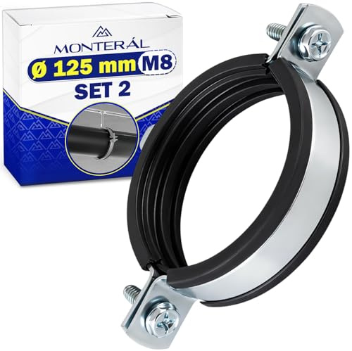 2 Pezzi Isofonica Fascette Metalliche Stringitubo M8 con Guarnizione in Gomma per Tubi Ø 125 mm - Collari per Tubi Realizzati in Acciaio Zincato - MONTERAL