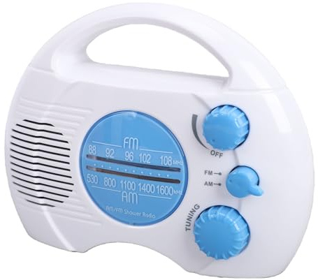 Cuifati Duschradio, AM FM Vattentät Radio med Elektronisk Inställning, Inbyggd Högtalare, för Badrum, Strand, Camping, Resor