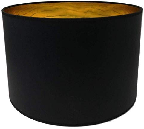 30 cm Lampenschirm Zylinderform schwarz Stoff Goldfutter Handarbeit Deckenanhänger - Tisch - Boden