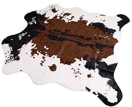 RCMeet Kuhfell-Teppich Rutschfester Kunstfell Teppich, 140 x 160 cm Faux Rindsleder Drucken Mat für Wohnzimmer Schlafzimmer Büro Stuhl Sofa (Kuh-Brown, 140x160cm)