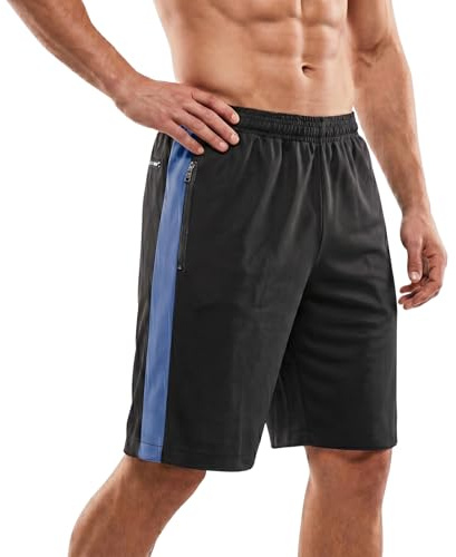 Sterling Sports® Mens Mesh Lined Shorts Holiday Beach Trunks - Quick Dry Men's Swim Shorts & Trunks for Gym, Casual & Running - Ideal Fashion Gifts for Men (Black with Navy Stripe, Large)