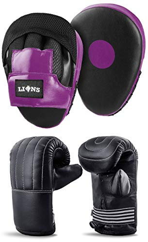Lions Bag Mitts and Pads Set - Boxing Mma Focus Punch Bag Hook & Jabs Gloves (Injection - Purple, Senior)