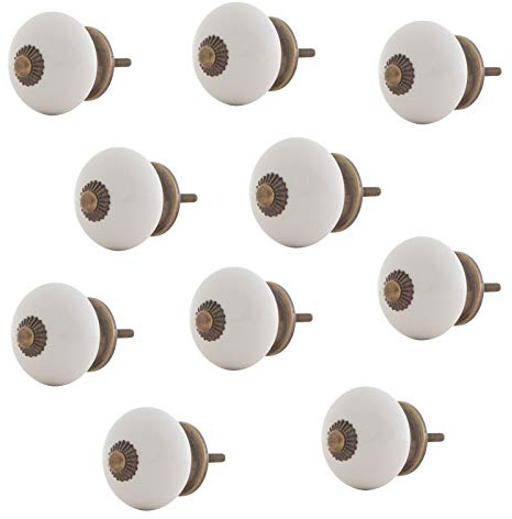Knober 10 X Weiß | silber Montur aus Edestahl | Möbelknöpfe 40mm Knauf | Türgriff Gewinde metrisch M3