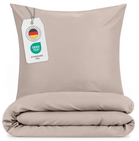 Blumtal Bettwäsche 135x200cm + 80x80cm Kopfkissenbezug - Oeko-TEX zert. Mikrofaser Bettwäsche Set - Mikrofaser Bettbezug bis 95 °C - Deckenbezug + Kissenbezug 2-teilig - Bettbezug Taupe