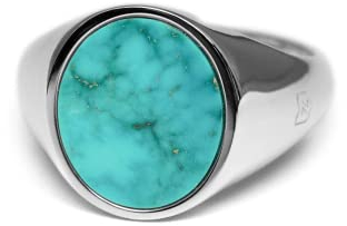 Herren Ring Siegelring mit Stein Türkis 925 Silber massiv rund oval glänzend poliert | Männerschmuck aus Deutschland mit Geschenkbox (66)