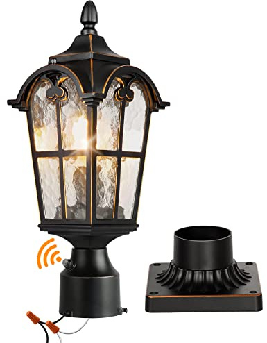Hardwired 120V Dusk to Dawn Outdoor Post Light Black Roman, Waterproof Aluminum Pole Light Fixture with Pier Mount Base, Exterior Lamp Post Lantern Head with Clear Glass for Garden Yard Patio Pathway