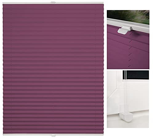 metablo Plissee ohne Bohren Klemmfix Faltrollo Jalousie Plisseerollo Sichtschutz und Sonnenschutz Blickdicht lichtdurchlässig Rollo für Fenster & Tür Lila 115x130 cm