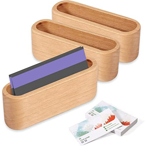 Qixuer Visitenkartenhalter Aus Holz, Etui Visitenkarte Holz 3 Stück Holzfarbe Namenskartenhalter Visitenkartenständer Business Name Card Visitenkarten Aufbewahren Für Büro Ständer Für Schreibtisch