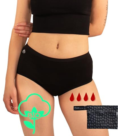 Cool Period Menstruationsunterwäsche – Schwarze Shortys, Ultra-absorbierend und waschbar, für Periode und leichte Harninkontinenz, französische Marke