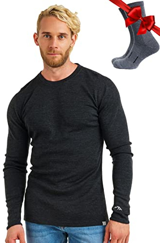 Merino.tech Chemise Homme Manches Longues 100% Merinos + Chaussettes (Medium, 320 Charcoal Grey)