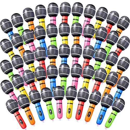Zhanmai Inflatable Microphones Assorted Colors Inflatable Microphone Props Pretend Plastic Toys for Kids Musical Concert Birthday Party Decoration Role Play Supplies