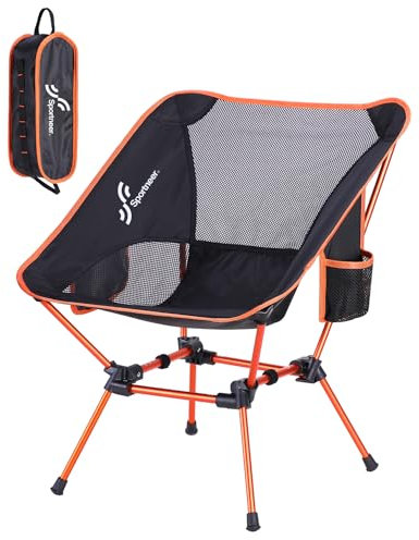 Sportneer Chaise de Camping Pliante Légère et Portable Compactes de Plage Chaise Pliable pour l'Extérieur pour Les Voyages avec Un Sac à Dos Randonnée Pelouse Pique-Nique, Orange, 1