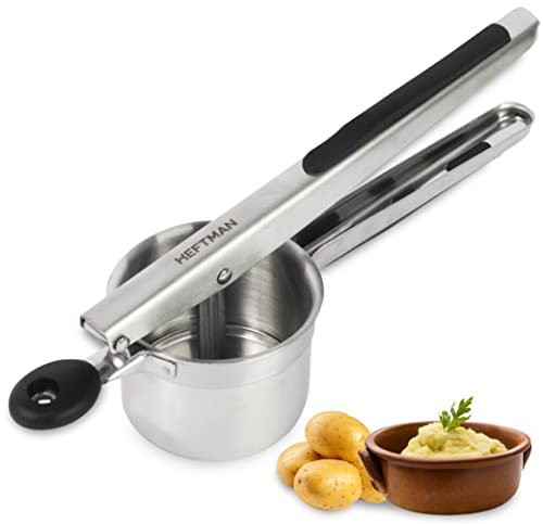 HEFTMAN Machacador de Patatas - Aplastador de Patatas Cocidas de Acero Inoxidable con Mango Ergonómico de Silicona - Triturador Patatas para Alimentos, Frutas y Verduras