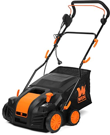 WEN DT1516 16-Inch 15-Amp 2-in-1 Electric Dethatcher and Scarifier with Collection Bag, Black