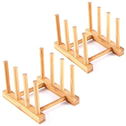YWSHF 2 PCS Bamboo Wooden Dish Rack Dishes Drainboard Drying Drainer Storage Holder Stand Kitchen Cabinet Organizer for Dish,Plate,Bowl,Cup Pot,Lid,Book