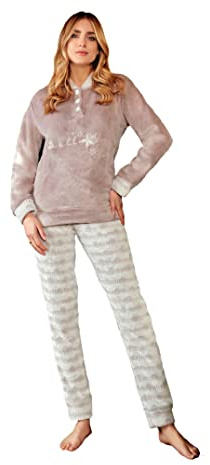 Nottingham Pigiama Donna Invernale Coral Fleece, Pile Effetto Coral Fleece, Caldo Molto Morbido (38300 Tortora, XL)