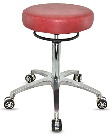 VAKON SALON - Design Rollhocker auf Rollen Rot - Höhenverstellbarer von 55 bis 75 cm - Drehhocker Arbeitshocker Praxishocker