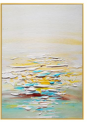 Leinwand Bilder, Moderne Gelbe Textur Meer Sonnenaufgang Reflexion Landschaft Moderne Abstrakte Kunstwerke Rahmenlose Original Handgemalte Ölgemälde Auf Leinwand Wandkunst Für Wohnzimmer Schlafz