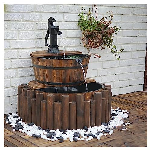 Fontaine En Cascade Puit Décoration De Jardin/Cour Avec Pompe,Fontaine De Jardin Forme De Tonneau Bois,Fontaine Décorative En Cascade,Ecoulement D’Eau Bois De Sapin De Style Rustique ( Size : 78cm/30.