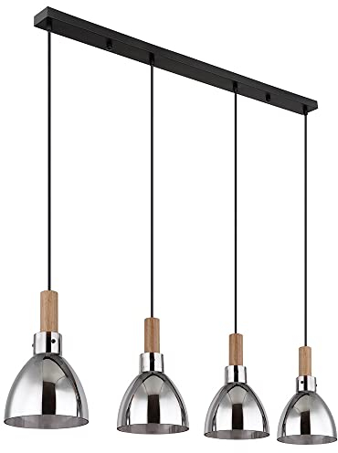 Hängelampe Esstisch Pendelleuchte schwarz Wohnzimmerleuchte modern, 4-flammig Holzoptik Glas rauch, Metall matt, 4x E27 Fassung, LxBxH 105x16x120 cm