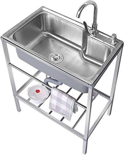 Waschbecken für zu Hause, Küchenspülen, Waschwanne mit Ständer und heißem Kaltwasserhahn, Einzelwaschbecken aus Edelstahl, Küchenspüle, Mehrzweck-Waschbecken