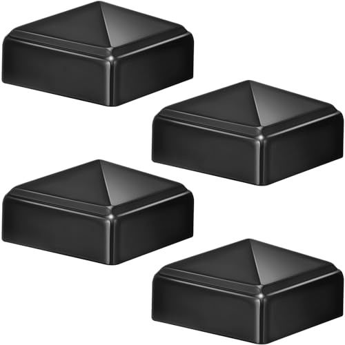 Pelopy 4 Pcs Aluminum Pyramid Post Caps for True 2 x 2 Wood/Metal Fence Posts of Decks or Corridors, Black Fence Post Caps Outdoor Mailbox Post Cover